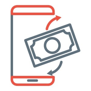 Icon of phone with money