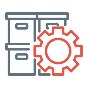 Icon of file boxes and a gear