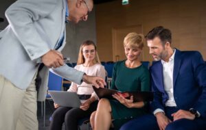 Business conference with coach questions and answers