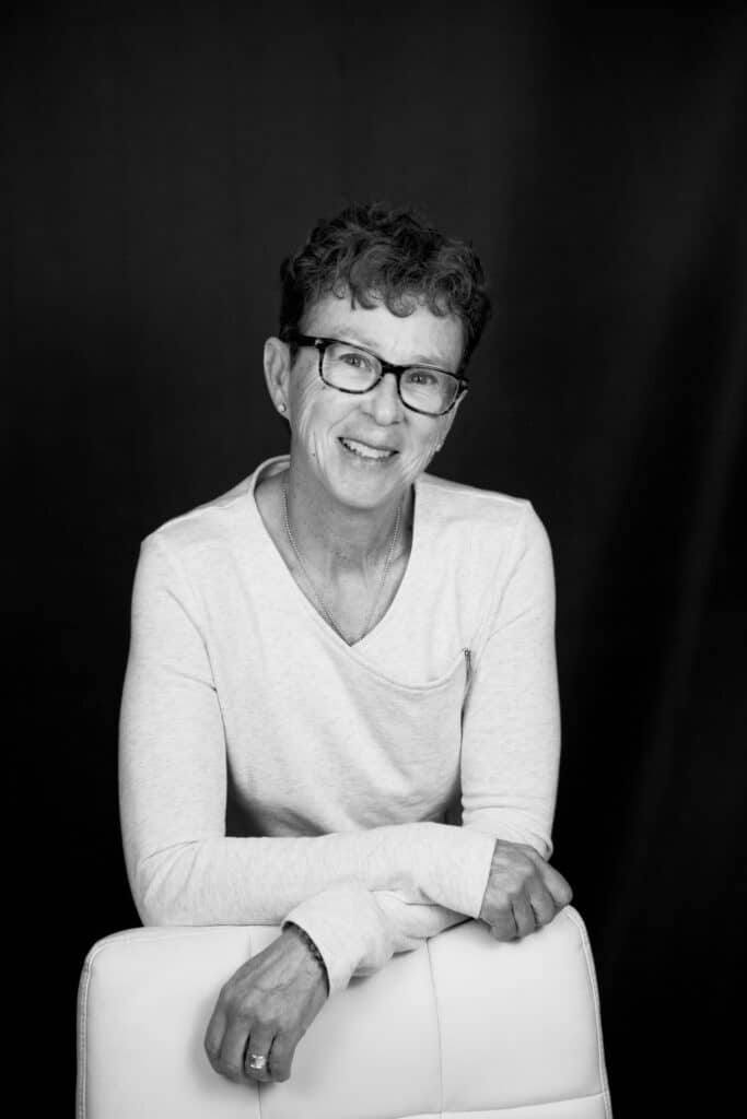 Black and white portrait of Shawnee Harle in casual clothing.
